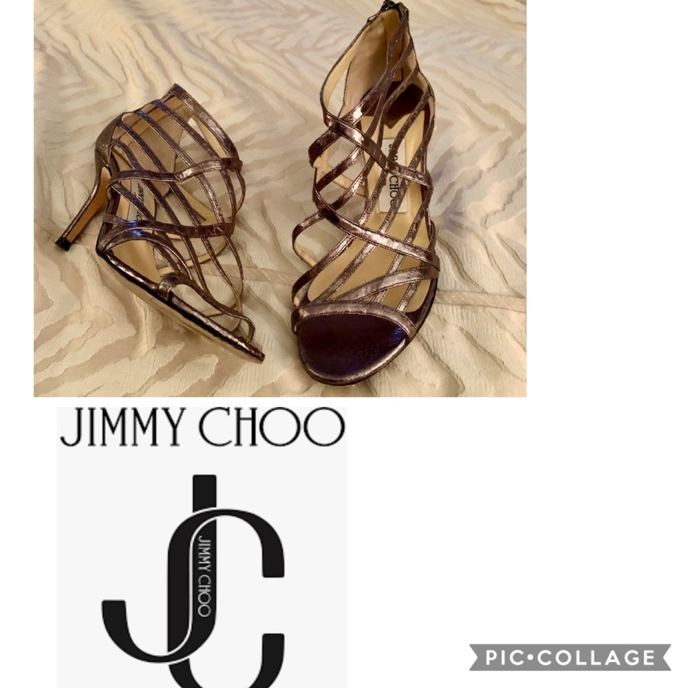 Jimmy Choo Gunmetal Dk Silver Strappy Heels 36.5